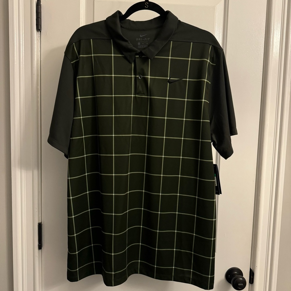 Nike Dri-fit Men's Olive Green Plaid Dri-FIT Golf Polo